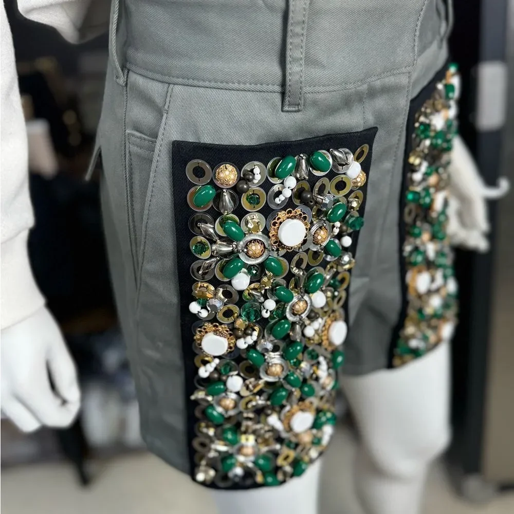 Prada $1980 Runway Embroidered Drill Shorts 38